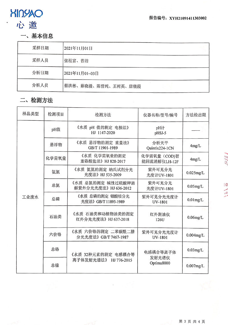 2021年11月份工业废水检测报告3