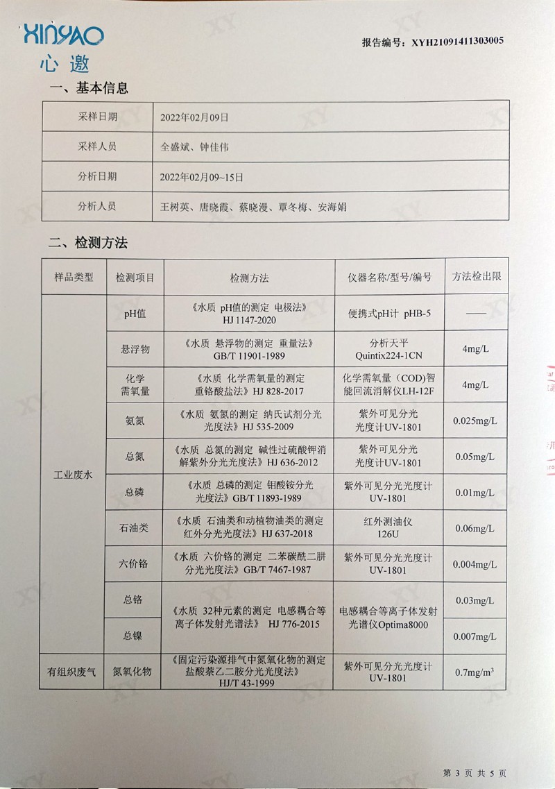 美之高集团2022年02月份工业废水、有组织废气检测报告3